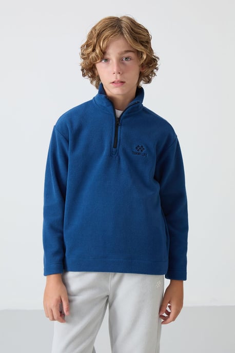 Sudadera juvenil con media cremallera y bordado - Image 1