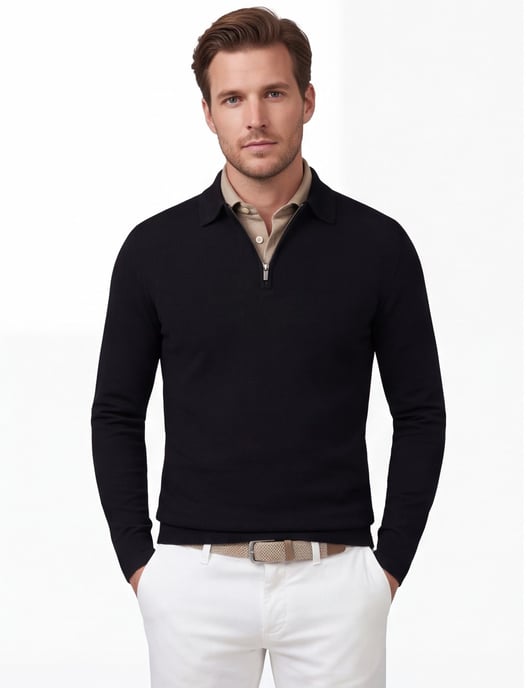 Cavallaro Napoli polo negro de lana merina con cremallera - Image 1