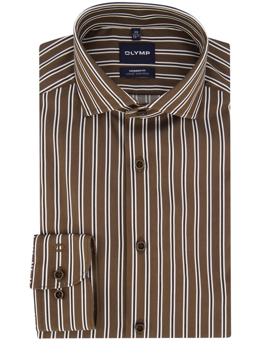 Camisa marrón OLYMP sin plancha - Image 2