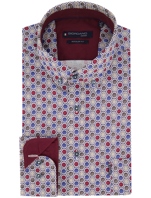 Camisa Giordano burdeos estampada de manga larga - Image 2