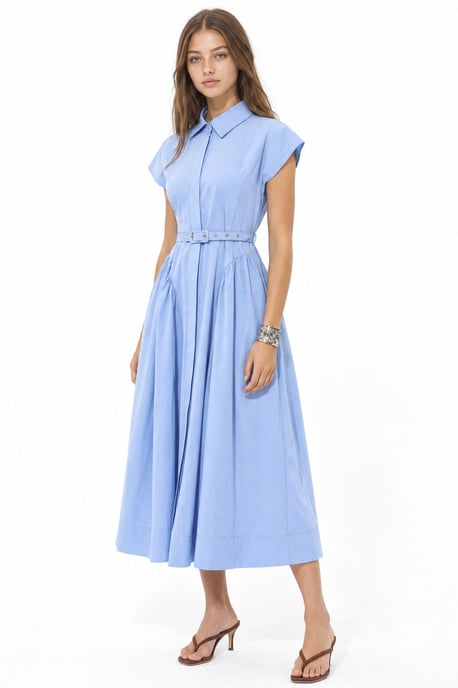 Vestido midi con cinturón y cuello de camisa - Image 2