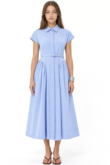Vestido midi con cinturón y cuello de camisa - Image 4