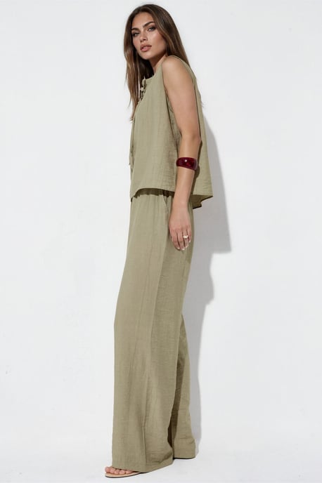 Conjunto de blusa de mezcla de viscosa con detalle de lazada y pantalón con cintura elástica - Image 2