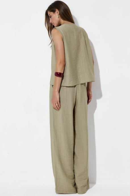 Conjunto de blusa de mezcla de viscosa con detalle de lazada y pantalón con cintura elástica - Image 3