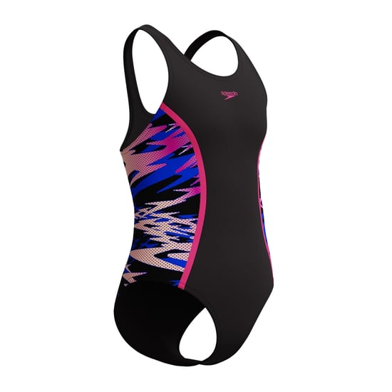 Speedo Bañador de una pieza Muscleback Hyperboom Splice Abstract para niña (Negro/Rosa) - Image 5