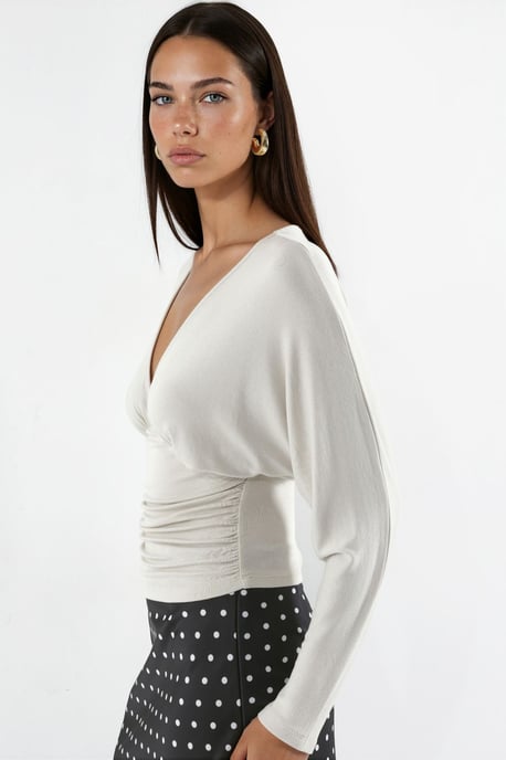 Blusa de punto de corte relajado con escote de pico - Image 2