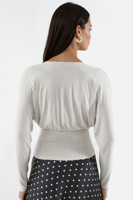 Blusa de punto de corte relajado con escote de pico - Image 3
