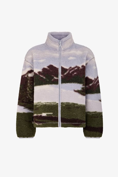 Chaqueta de manga larga de borreguito con estampado de paisaje - Image 2