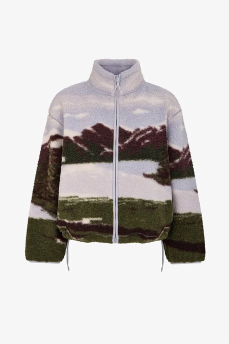 Chaqueta de manga larga de borreguito con estampado de paisaje - Image 3