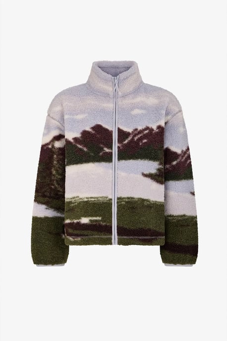 Chaqueta de manga larga de borreguito con estampado de paisaje - Image 4