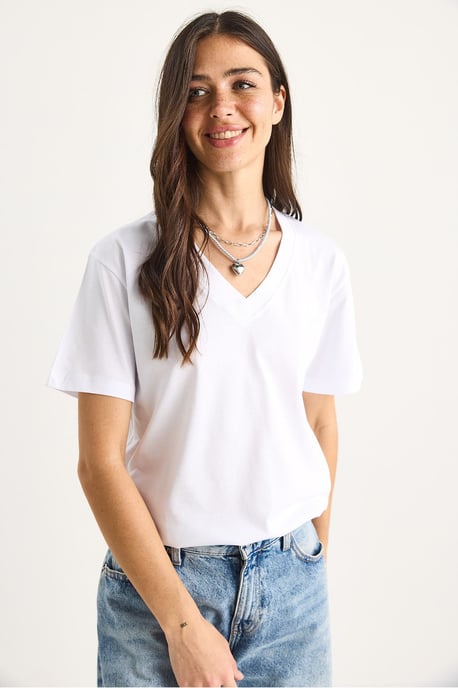 Camiseta de algodón peinado con cuello de pico y corte Comfort Fit - Image 4