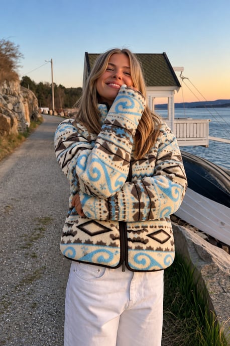 Mixray Sudadera de mujer con cuello de cremallera y estampado geométrico - Image 1