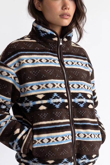 Mixray Sudadera de mujer con cuello de cremallera y estampado geométrico - Image 2
