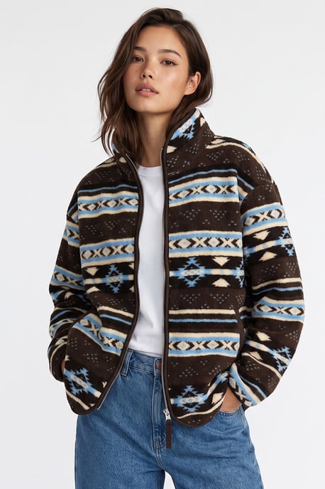 Mixray Sudadera de mujer con cuello de cremallera y estampado geométrico - Image 3