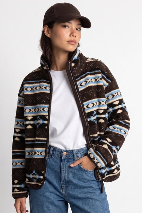 Mixray Sudadera de mujer con cuello de cremallera y estampado geométrico - Image 4