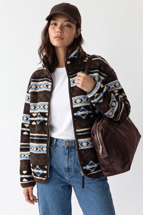 Mixray Sudadera de mujer con cuello de cremallera y estampado geométrico - Image 5
