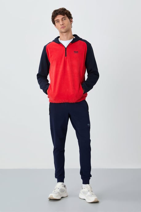 Sudadera de hombre de felpa con bloques de color y media cremallera - Image 3