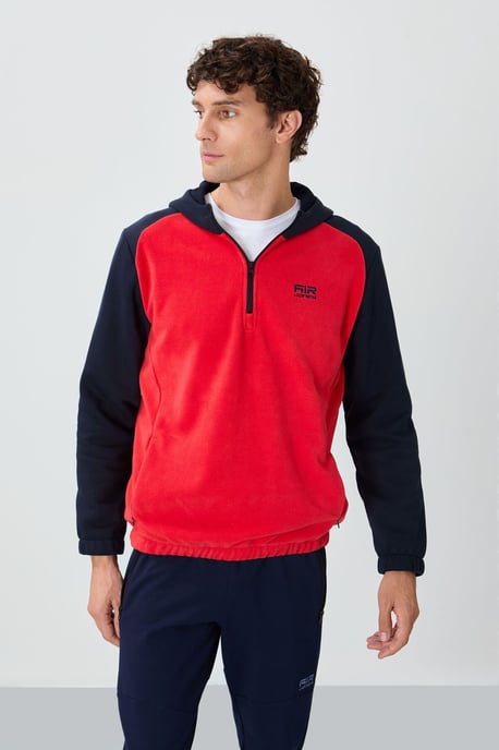 Sudadera de hombre de felpa con bloques de color y media cremallera - Image 4