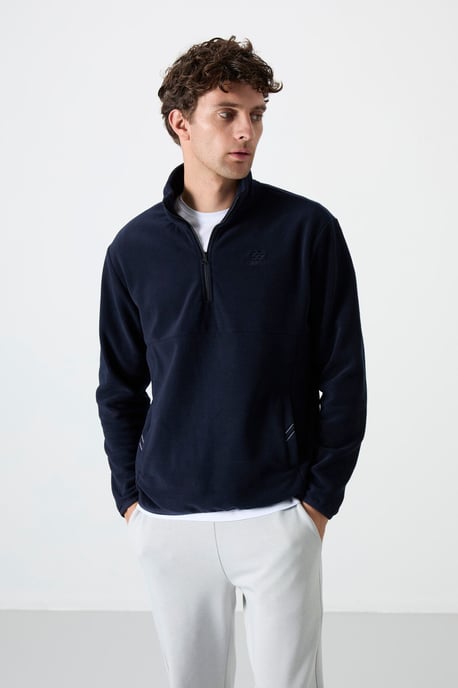 Tommy Life Sudadera de hombre de corte slim con media cremallera de tejido afelpado - Image 2