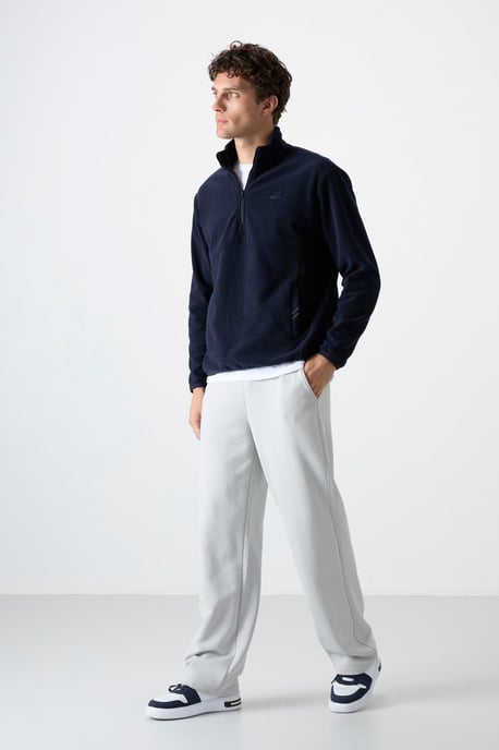 Tommy Life Sudadera de hombre de corte slim con media cremallera de tejido afelpado - Image 3