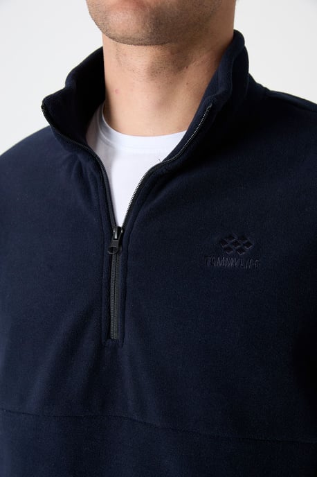 Tommy Life Sudadera de hombre de corte slim con media cremallera de tejido afelpado - Image 4