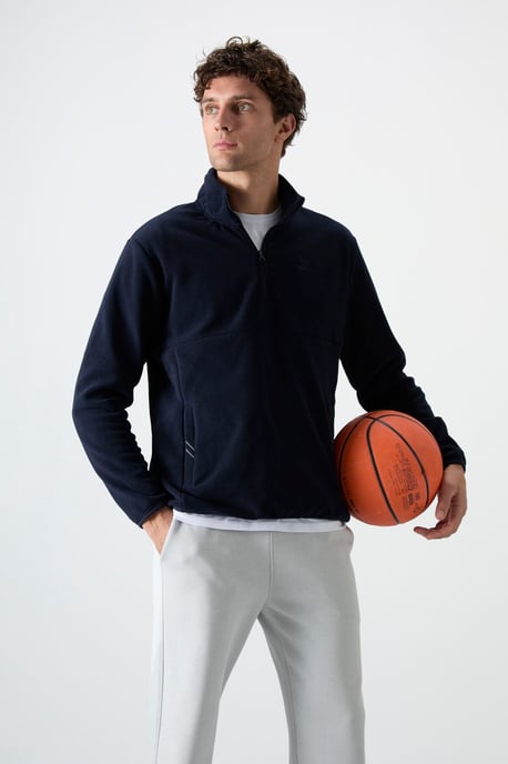 Tommy Life Sudadera de hombre de corte slim con media cremallera de tejido afelpado - Image 5