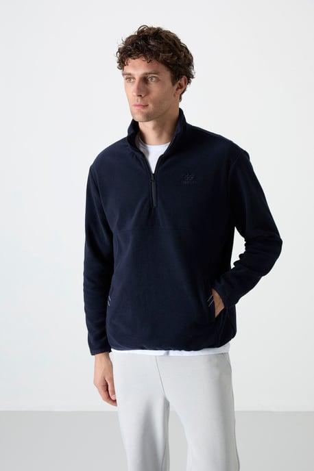 Tommy Life Sudadera de hombre de corte slim con media cremallera de tejido afelpado - Image 6