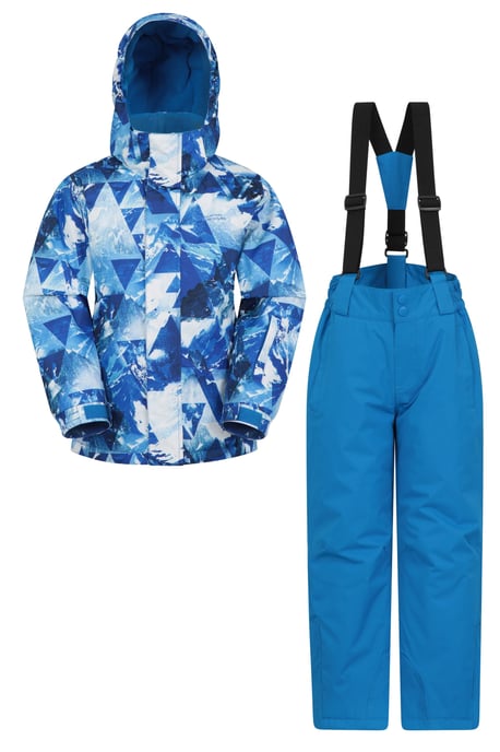 Conjunto infantil de chaqueta y pantalón de esquí resistente a la nieve con forro de forro polar, cálido, para exterior, azul/azul marino - Image 1