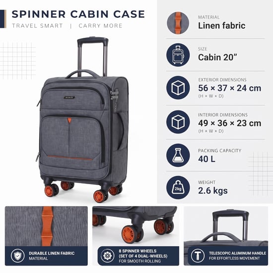 Maleta de cabina Soft Shell negra de lino 56x37x24cm con 8 ruedas - Image 2