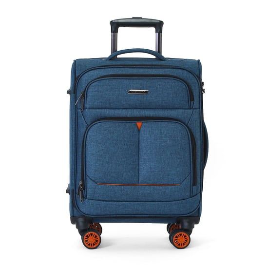 Maleta de cabina de lino azul Soft Shell 56x37x24cm con 8 ruedas - Image 1