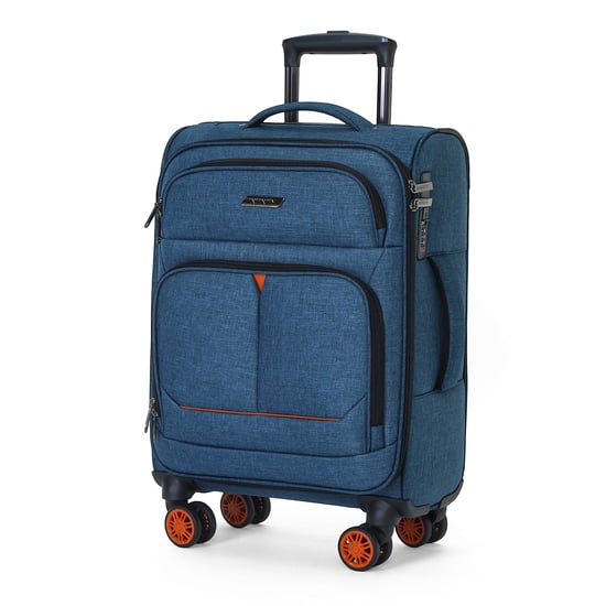 Maleta de cabina de lino azul Soft Shell 56x37x24cm con 8 ruedas - Image 3