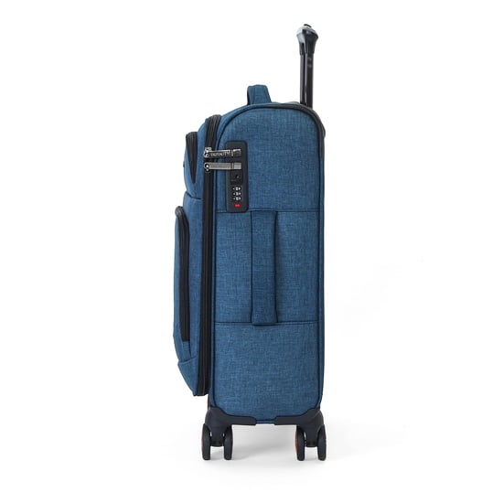 Maleta de cabina de lino azul Soft Shell 56x37x24cm con 8 ruedas - Image 4