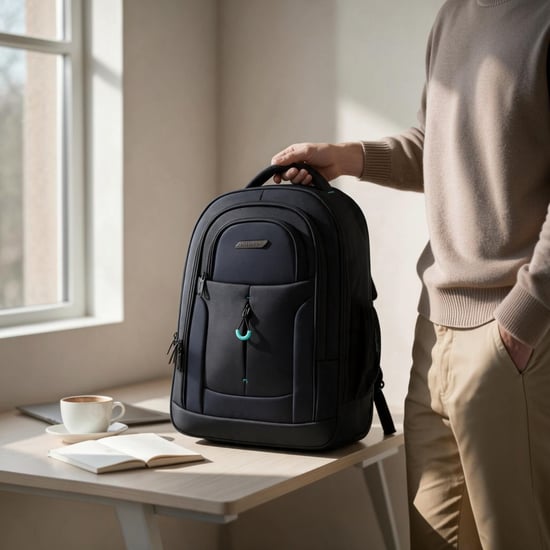 Mochila negra para portátil de 17" con ruedas 1680D + PU, trolley de 2 ruedas - Image 1