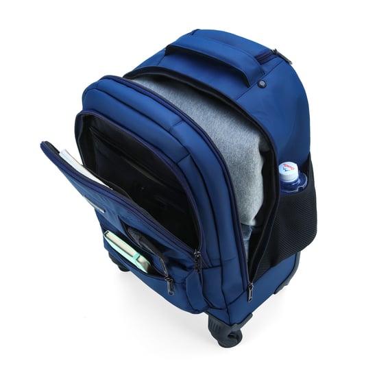 Mochila con ruedas para portátil de 19" azul, PU premium, trolley de 4 ruedas - Image 6