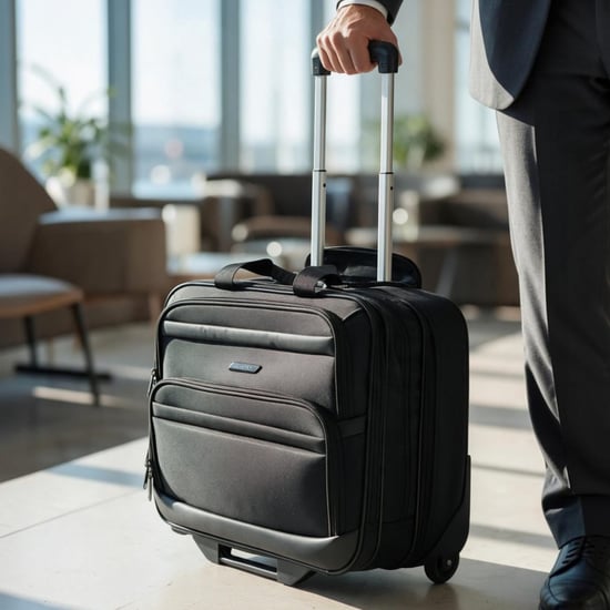 Maletín negro para portátil de 17" con ruedas, poliéster 1680D, 4 ruedas, bolsa de negocios - Image 1
