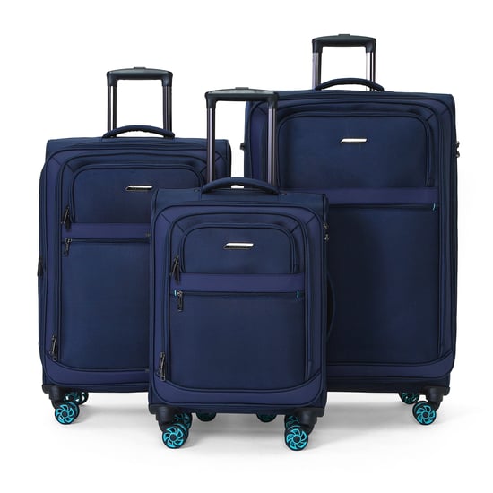 Maleta de poliéster 1680D Soft Shell azul con 8 ruedas y cierre TSA - Image 2