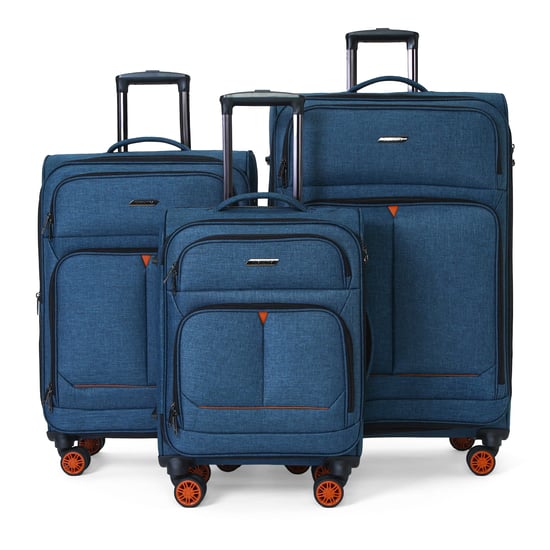 Maleta de lino azul Soft Shell, 8 ruedas, ligera, equipaje de viaje - Image 2