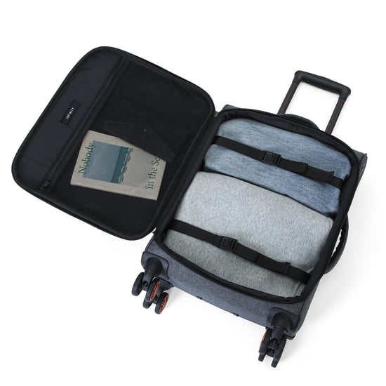 Maleta de viaje ligera Soft Shell negra de lino con 8 ruedas - Image 6