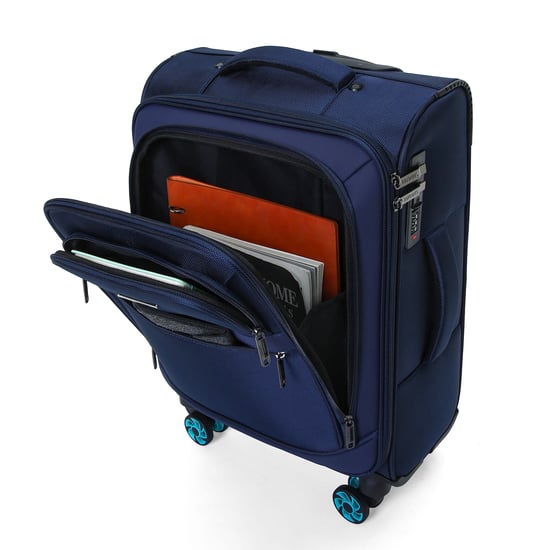 Maleta Soft Shell azul de poliéster 1680D con 8 ruedas y cierre TSA - Image 4