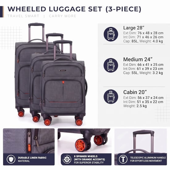 Maleta de viaje ligera de lino negro Soft Shell con 8 ruedas - Image 2