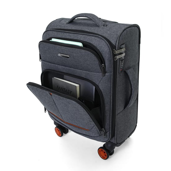 Maleta de viaje ligera de lino negro Soft Shell con 8 ruedas - Image 3