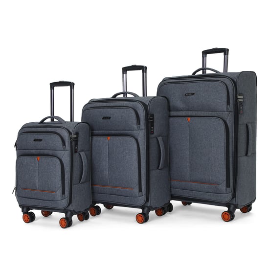 Maleta de viaje ligera de lino negro Soft Shell con 8 ruedas - Image 4
