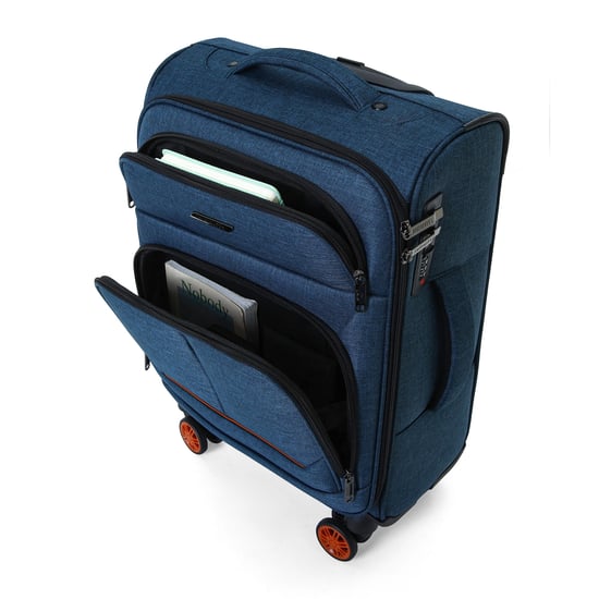 Maleta de lino azul de carcasa blanda, 8 ruedas, equipaje ligero - Image 4