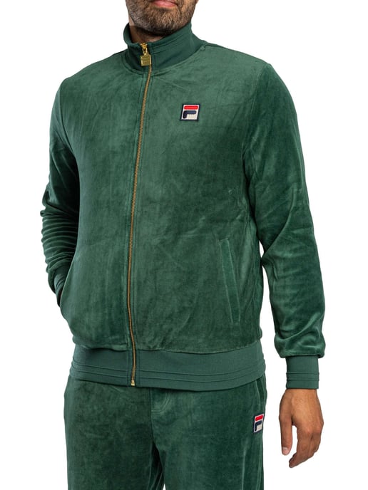 Fila Chaqueta Deportiva De Terciopelo Negro, Verde - Image 1