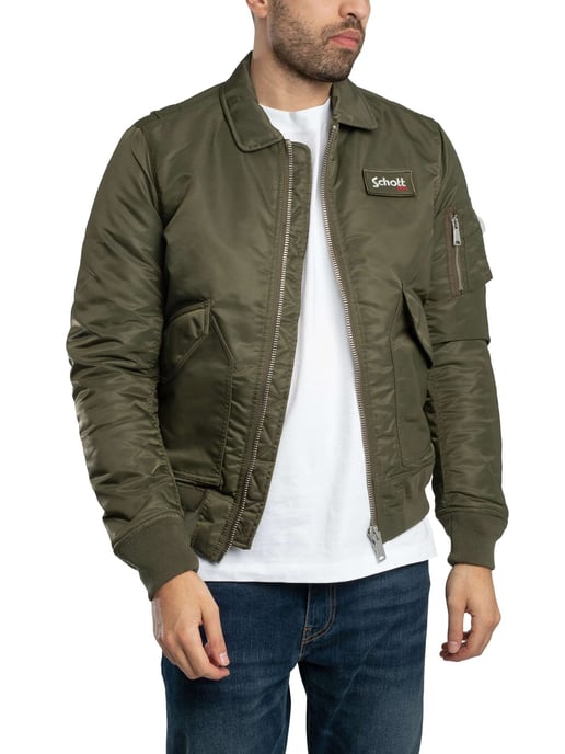 Schott Chaqueta De Bombardero Con Insignia Extraíble, Verde - Image 1