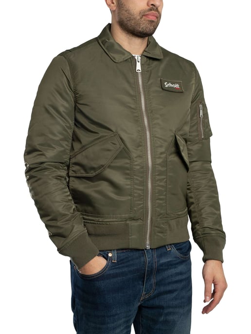 Schott Chaqueta De Bombardero Con Insignia Extraíble, Verde - Image 3