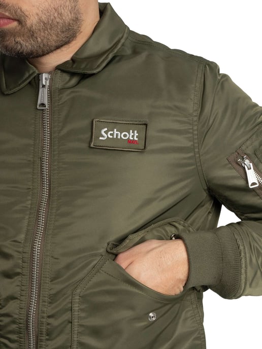 Schott Chaqueta De Bombardero Con Insignia Extraíble, Verde - Image 6
