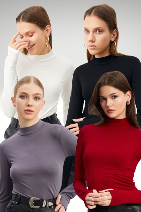 Bipantolon Pack de 4 bodies de mujer con abertura y medio cuello alto - Image 1