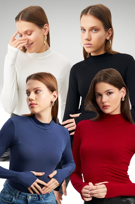 Bipantolon Pack de 4 bodis de mujer con cut-out y medio cuello alto - Image 1