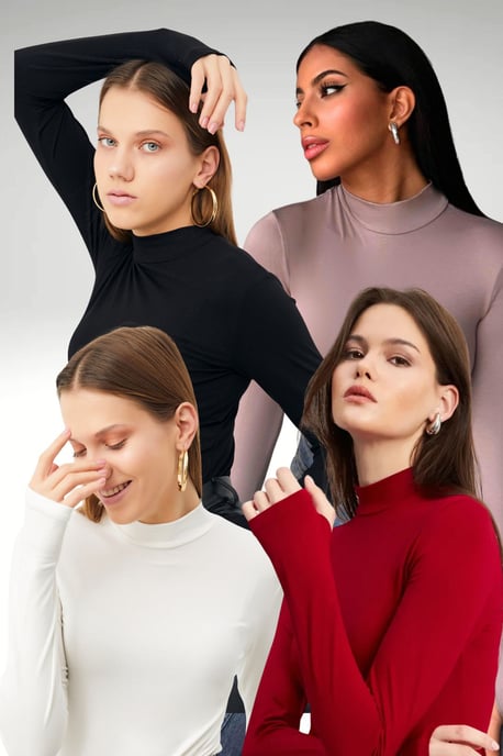 Pack de 4 bodies de mujer con abertura y cuello vuelto medio - Image 1